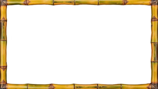 Natural bamboo frame mockup 16:9 transparent PNG tropical border for wellness spa art display