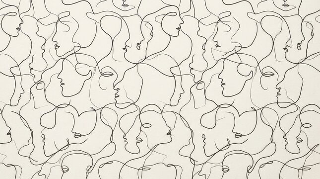 Abstract continuous line drawing face silhouette pattern with silhouette abstract continuous