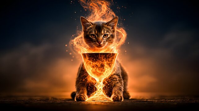 Magical Transformation of Cat into Glowing Goblet