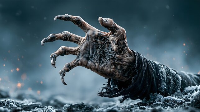 Decaying Skeletal Hand Reaching Forward in Frost