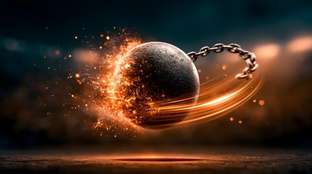 Cursed Iron Ball Flying with Dark Magical Aura