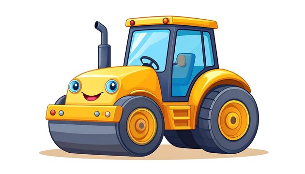 Cute cartoon truck with smiling face design.