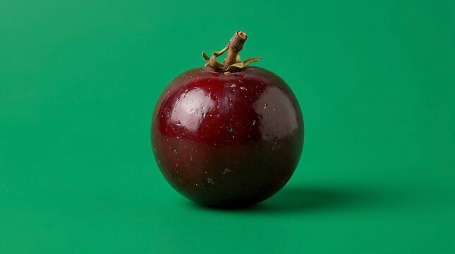 Fresh Purple Star Apple Fruit Isolated on Solid Green Background