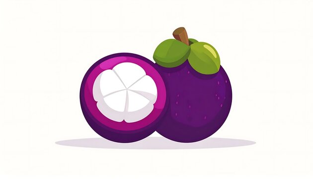 Purple grapefruit slice with green grapes on white background.