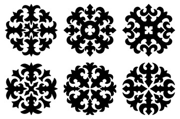 Obraz premium ornament, mandala, floral, fleur-de-lis, ornamental, decorative, pattern, vintage, vector, silhouette, black and white, monochrome, emblem, motif, abstract, geometric, symmetric, radial, circle, circu
