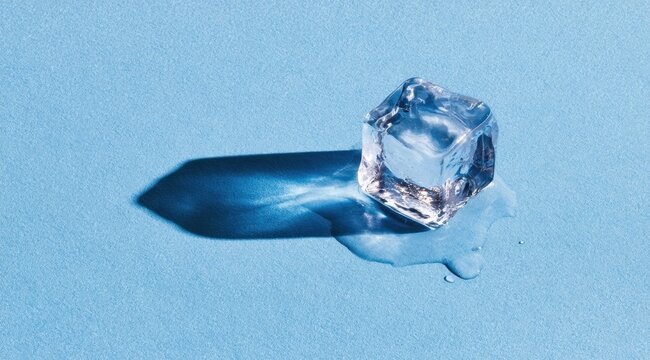 Melting rapper casting a shadow on a light blue surface