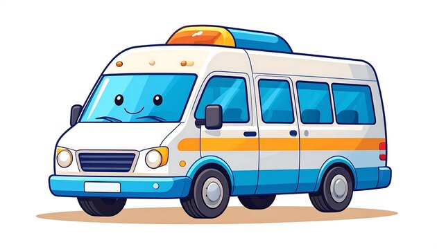 Colorful vintage van with surfboard on top.
