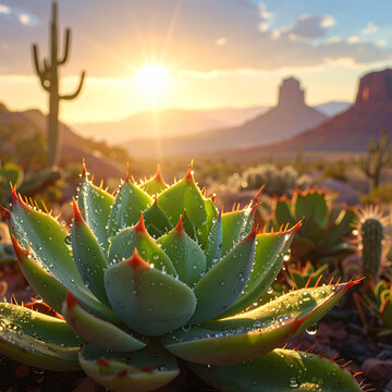 Succulent cactus desert sunset