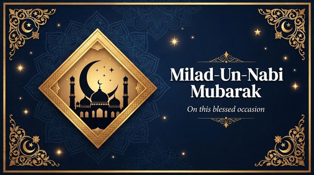 Milad un Nabi mubarak festival golden frame banner