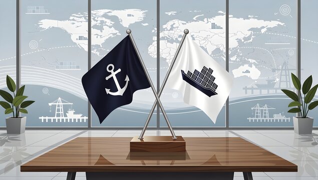 Maritime logistics flags on office desk
