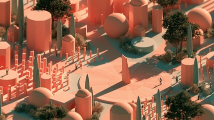 Fototapeta premium Isometric miniature world of a pastel sundial garden marking the slow hours on a clean minimal background with space for text