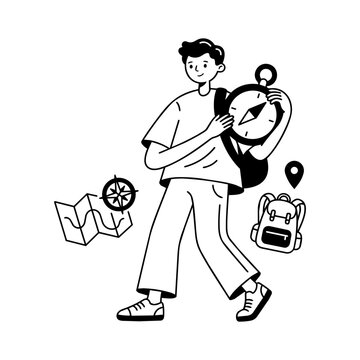 Man Hiking Backpack Map Adventure Illustration Element