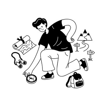 man Hiking Outdoor Adventure Bold Illustration Element
