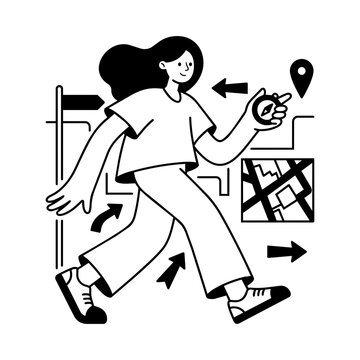 Woman Navigation Map Direction Bold Illustration Element