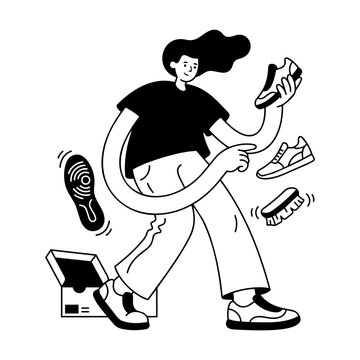 Woman Shopping Sneaker Shoe Bold Illustration Element
