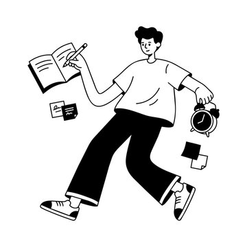 Man Multitasking Book Alarm Busy Bold Icon Illustration