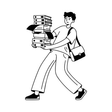 Man Carrying Files Stack Document Bold Icon Illustration