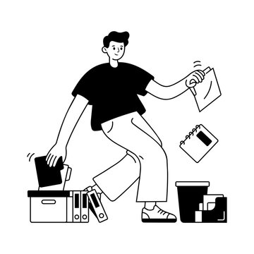 Man Organizing Files Box Document Bold Icon Illustration