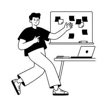 Man Presentation Board Sticky Note Bold Icon Illustration