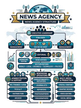 News agency organizational structure infographic chart