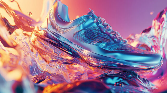 Cyberpunk style neon blue futuristic sneaker