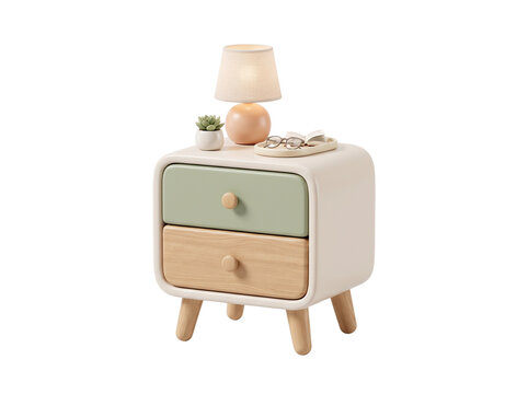 3d render of a cute bedside table with lamp