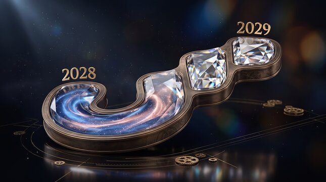 Glowing Futuristic Cosmic Timeline 2028 to 2029 Concept