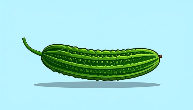 Fresh green cucumber with vine leaf on white background.