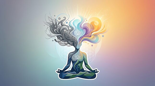 Abstract yoga silhouette with flowing colorful mental energy