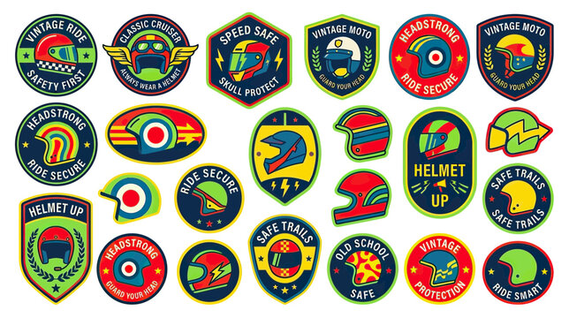 Retro Motorcycle Helmets Collection, Vintage Style Patches