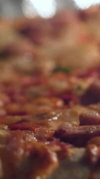 Fresh Pizza Baking Inside a Hot Oven
