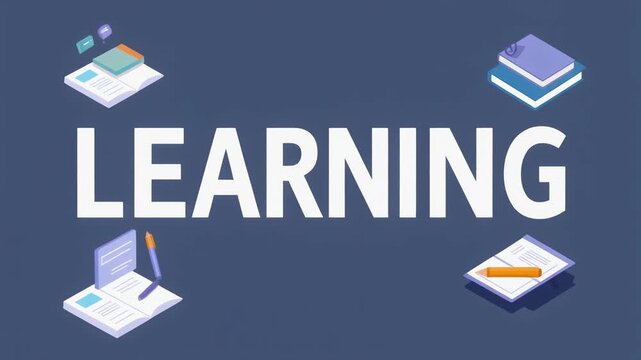 Learning concept with bold &ldquo;LEARNING&rdquo; text and educational elements, representing study, knowledge, education, school, teaching, training, development and personal growth.
