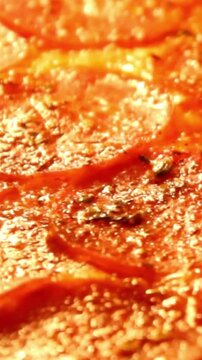 Close Up Macro View of Hot Delicious Pepperoni Pizza