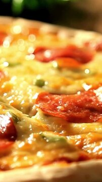 Close up of a hot pizza being cut with a steel pizza cutter