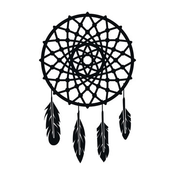 Illustration of a dreamcatcher with feathers and a spider web on a white background