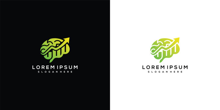Creative Brain with Upward Growth Chart Logo Concept