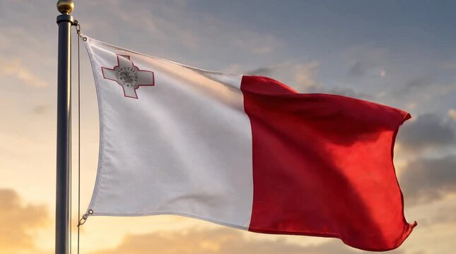 Malta - Nationalistic flag during sunset (cinematic)  