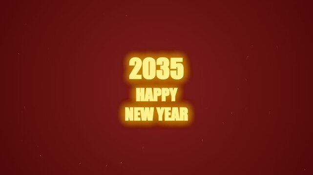 2035 happy new year glowing golden text animation