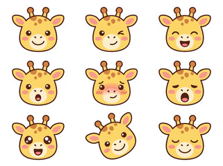 Fototapeta premium Cute giraffe faces with different emotional expressions