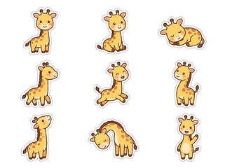 Cute baby giraffe character set with various poses and expressions © NAV