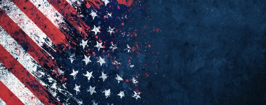 Weathered american flag grunge art with distressed stars and stripes on dark textured