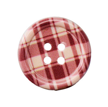 Round glittery burgundy cream plaid sewing button isolated on white background
