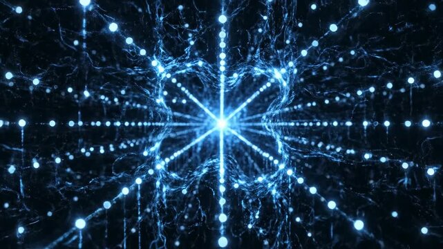 Abstract blue light particles forming a digital network