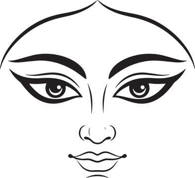 Durga face silhouette line art on pure white background