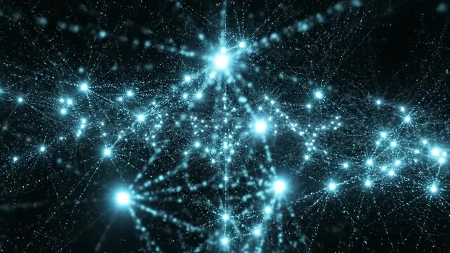 Abstract digital network of glowing blue light connections