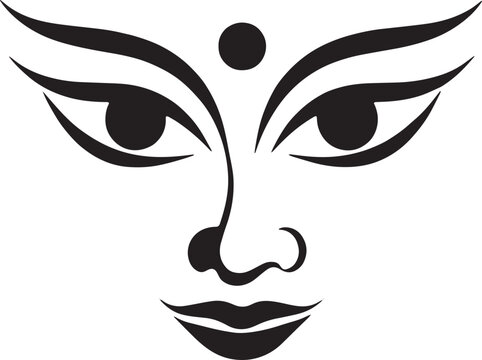Durga face silhouette line art on pure white background