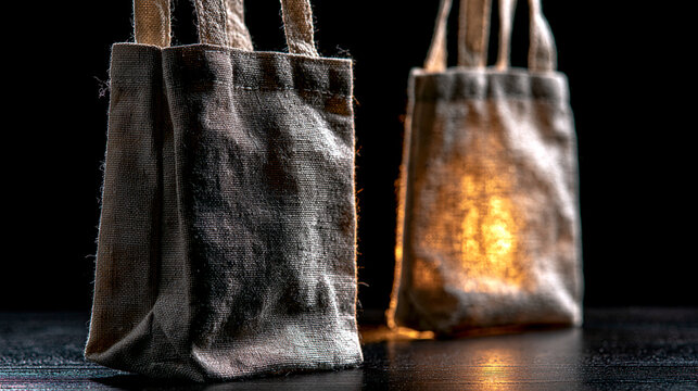 Decorative handmade fiber lanterns with one glowing light on a dark rustic surface, lanterns