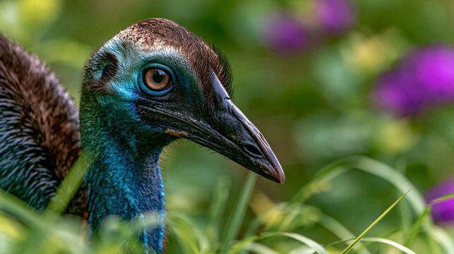 Close up portrait of a southern cassowary in a natural setting with nature photography, cassowary