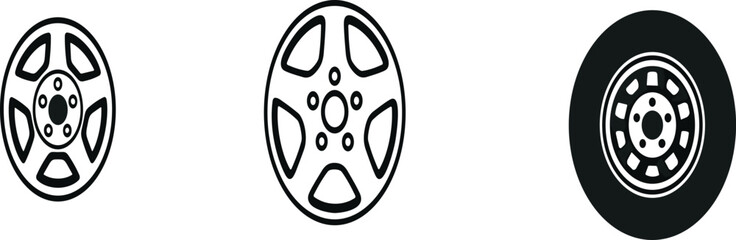 Car Wheel and Alloy Rim Icon Set with Automotive Tires Vehicle Mechanics Spoke Hubs and Transport Symbols for Garage Service Websites and Repair Apps © Faima