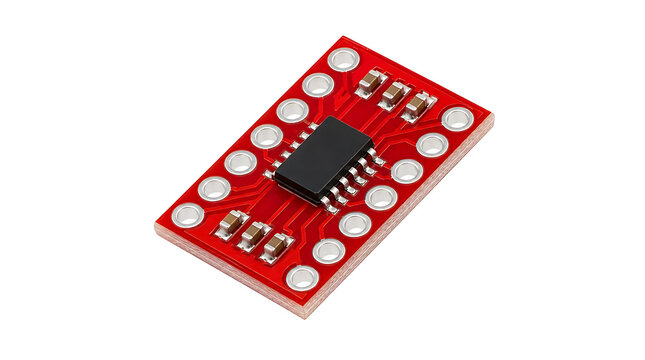 Red surface mount integrated circuit board component.